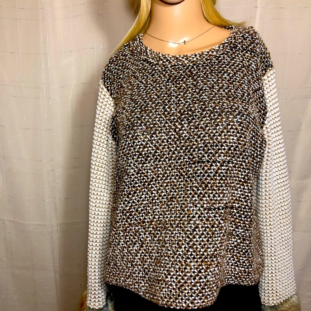 Zara Fur Cuff Jumper Beige Color And  size Small